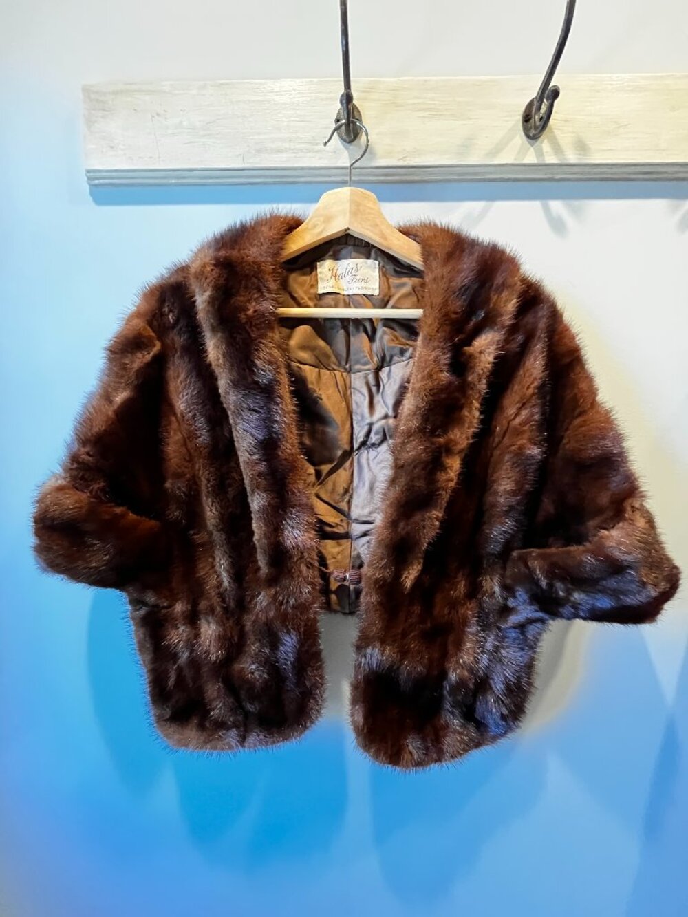 Vintage Kalas Genuine Mink Fur Brown Fur Shawl / Stole